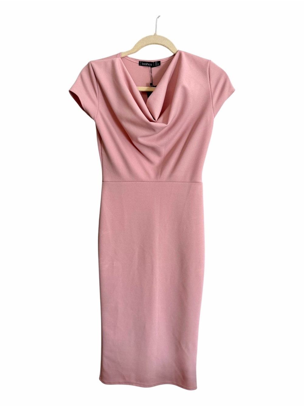 NWT Boohoo Blush Pink Cowl Neck Cap Sleeve Midi Dress Size 6